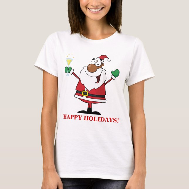 T-shirt Bonnes fêtes pain grillé de Père Noël noir (Devant)