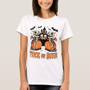 T-shirt Bonnets ou dragons de squelette de bière Halloween