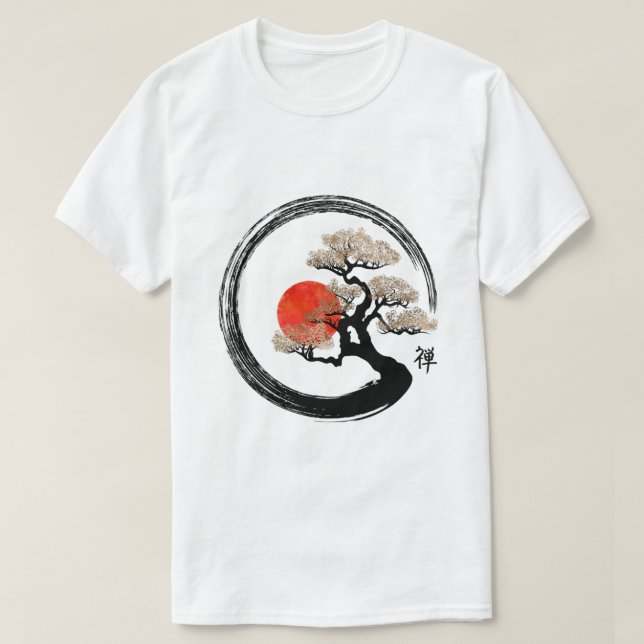 T-shirt Bonsai Arbre Japonaise Calligraphie Zen Bonsai Vin (Design devant)