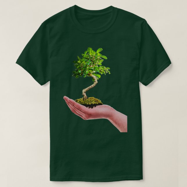 T-shirt Bonsai Tree in hand Tree Nature white background (Design devant)