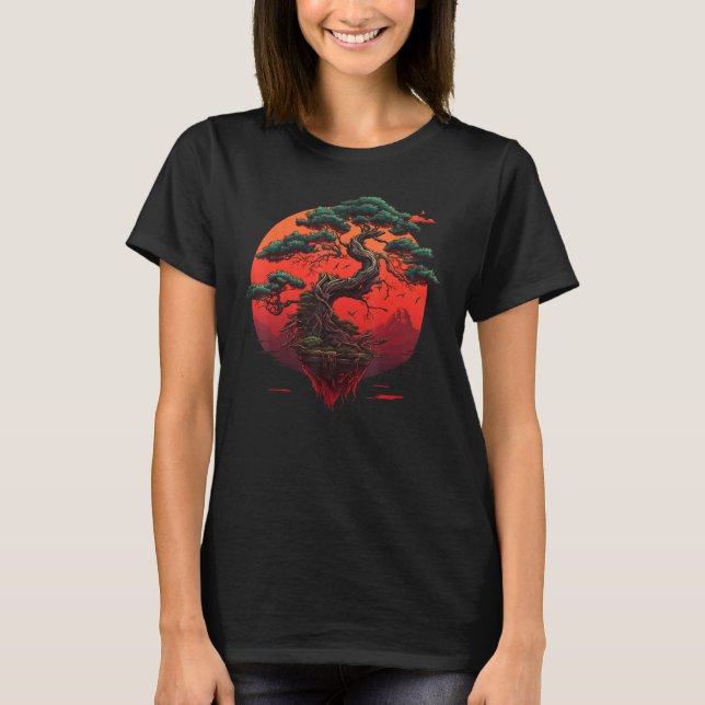 T-shirt Bonsai Tree In Japanese Zen Buddhist Enso Circle (Devant)