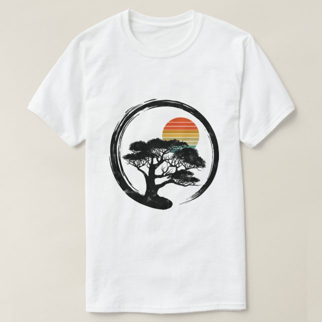 T-shirt Bonsai Tree Japonais Sun Retro Cadeau Bouddhiste (Design devant)