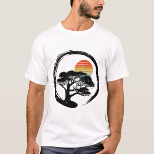 T-shirt Bonsai Tree Japonais Sun Retro Cadeau Bouddhiste