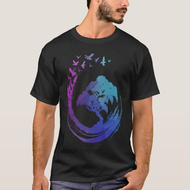 T-shirt Bonsai Tree With Flying Birds Japanese Zen Buddhis (Devant)