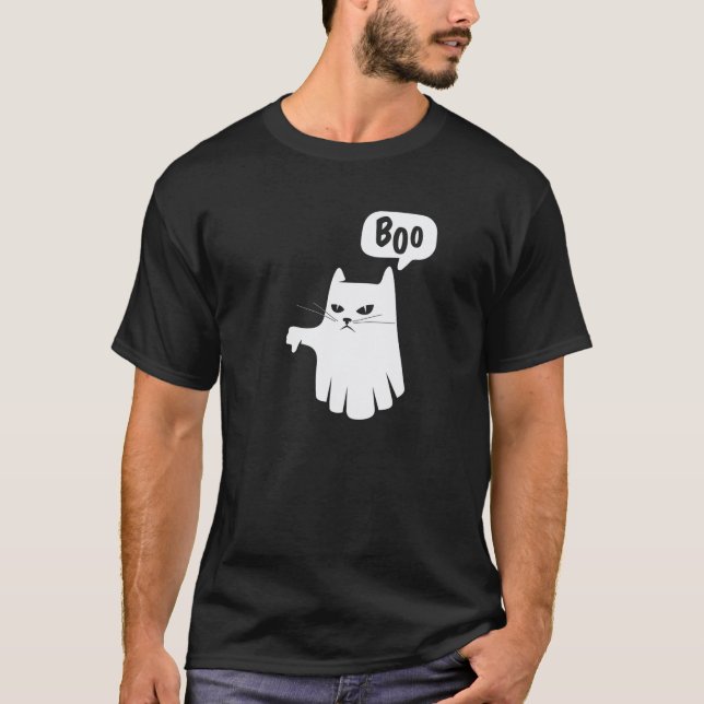 T-shirt Boo Ghost Cat désapprouve désapprobation Halloween (Devant)