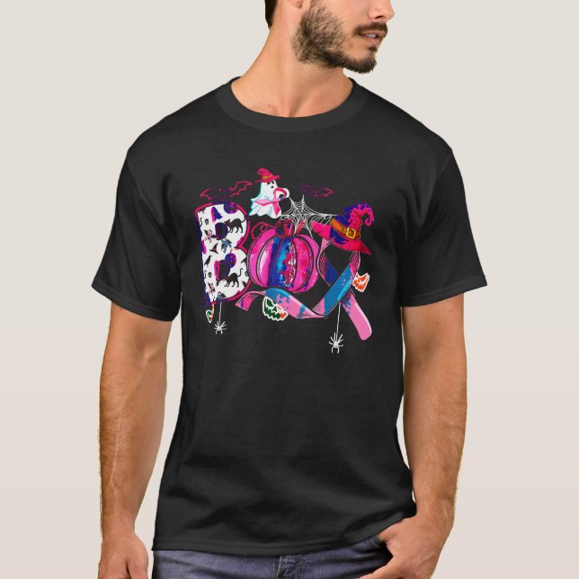 T-shirt Boo Halloween Citrouille Pink Ribbon sorcière Poub (Devant)