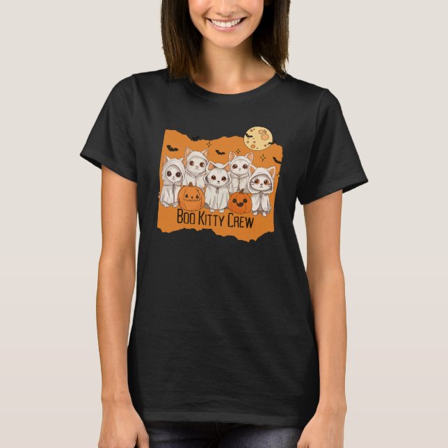 T-shirt Boo Kitty Crew Halloween chatons pleine lune (Devant)