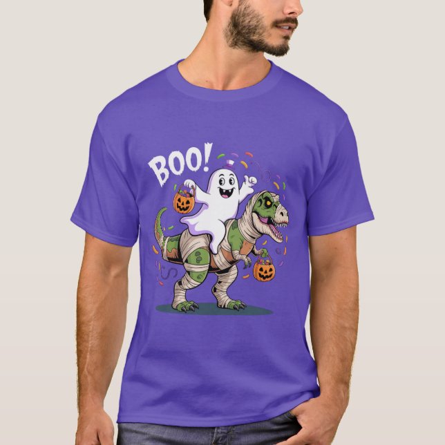 T-shirt Boo ! Mignonne Fantôme équitation maman T-Rex Hall (Devant)