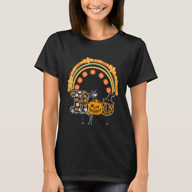 T-shirt Boo With Spiders And Witch Hat Halloween Rainbow (Devant)