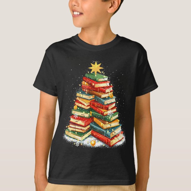 T-shirt Book Christmas Tree Reading  (Devant)