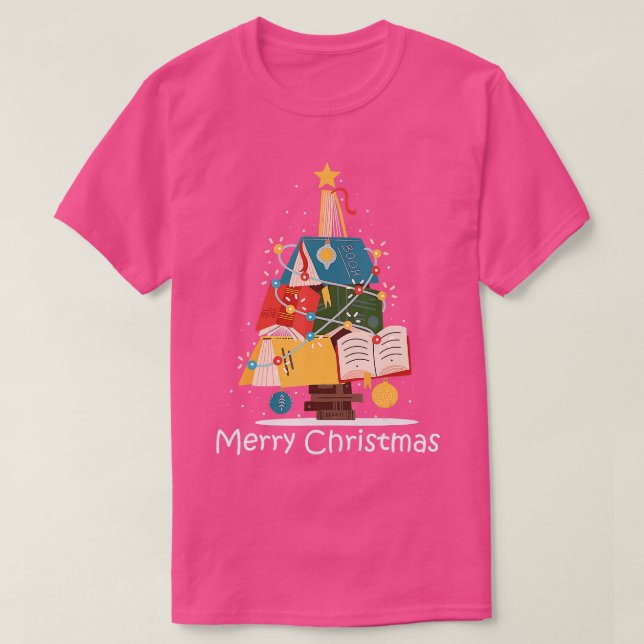 T-shirt Book Lover Christmas Tree Bookworm Librarian Merry (Design devant)
