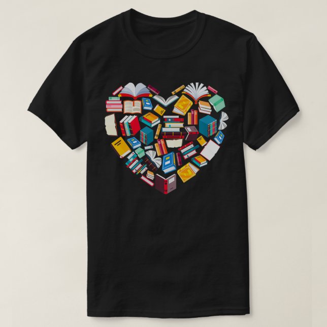 T-shirt Book Lover Heart Shape club de lecture Librarian L (Design devant)