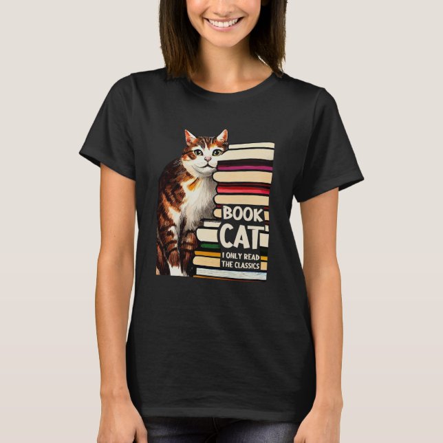 T-shirt Book Reading Studying Cat Reader Kitten (Devant)