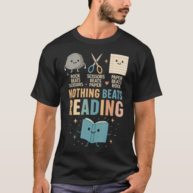 T-shirt Booktrovert Shirt Nothing Beat Reading Rock Paper  (Devant)