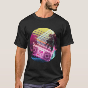 T-shirt Boombox rose Funky des années 80 avec palmiers