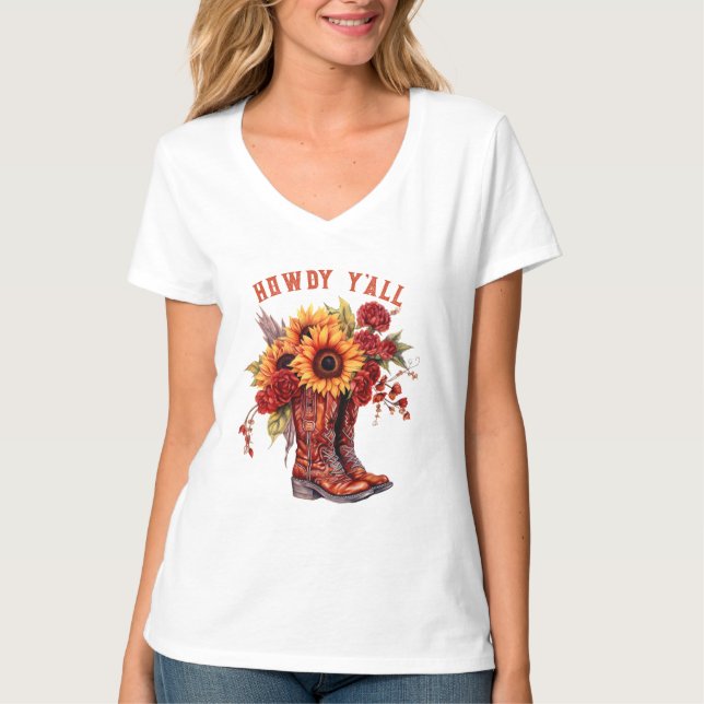 T-shirt Boots Cowboy, howdy y'all Boots tournesol (Devant)