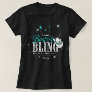 T-shirt Boots 'n Bling Disco Bachelorette Sarcelle Noir ID