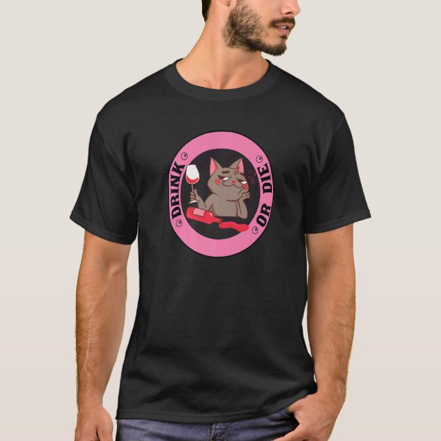 T-shirt Booze Alcool Boire Vin Chat (Devant)