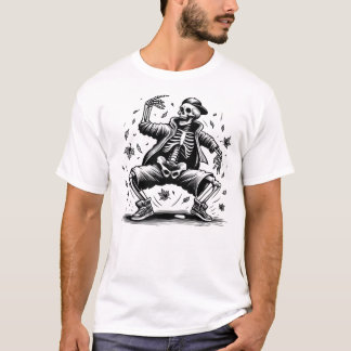 T-shirt Bop Till Les Feuille Drop Black Et White Retro Ske