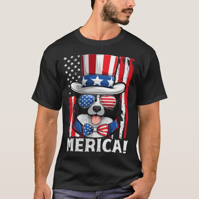 T-shirt Border Collie Dog Apparel American Flag Patriotic  (Devant)