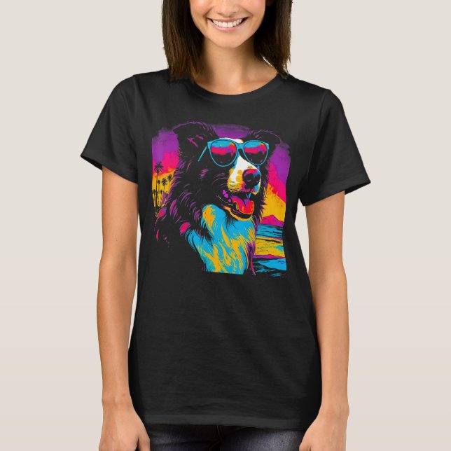 T-shirt Border Collie Dog Sunglasses Party (Devant)