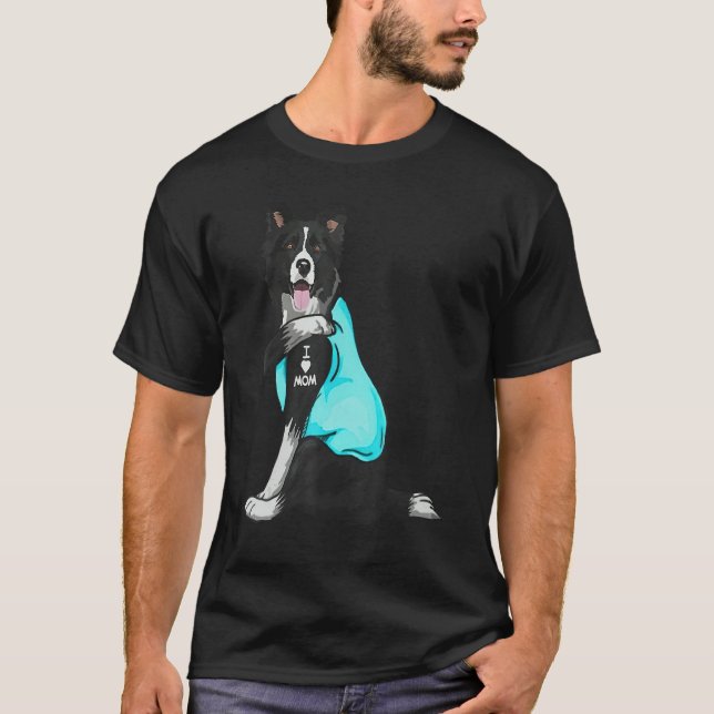 T-shirt Border collie I Love Mom Tattoo Apparel Dog Mom (Devant)