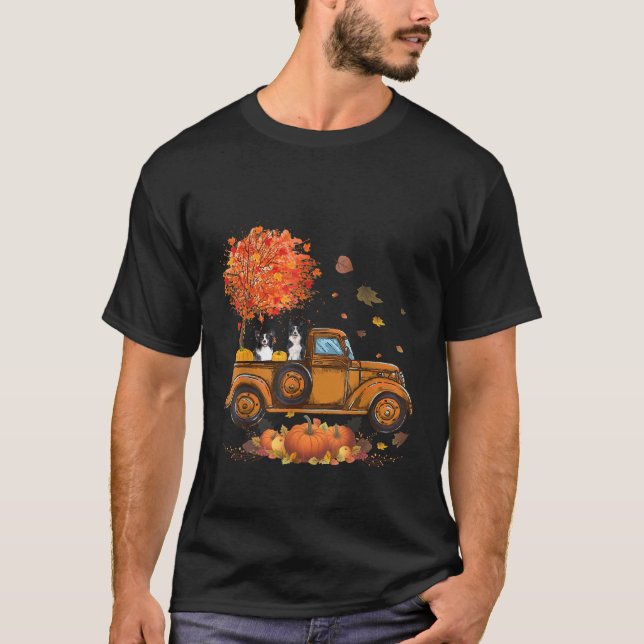 T-shirt Border Collie Pumpkins Truck Autumn Leaf Fall than (Devant)