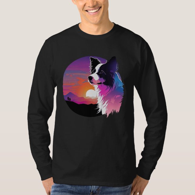 T-shirt Border Collie Synthwave 80s Retrowave Aesthetic (Devant)