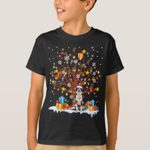 T-shirt Bordure Collie Arbre de Noël Lumières Ornement Déc