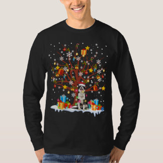 T-shirt Bordure Collie Arbre de Noël Lumières Ornement Déc