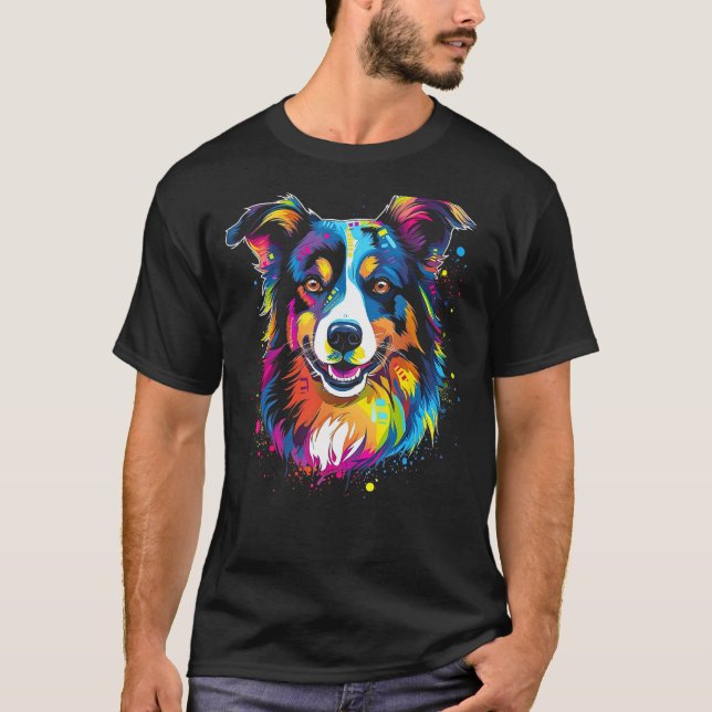 T-shirt Bordure Collie Chien Australian Shepherd Graffiti  (Devant)