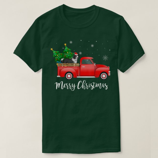 T-shirt Bordure Collie Chien équitation Camion Rouge Noël (Design devant)