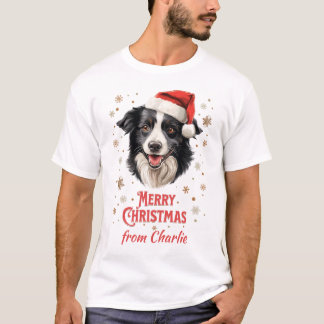 T-shirt Bordure Collie Chien Père Noël Joyeux Noël
