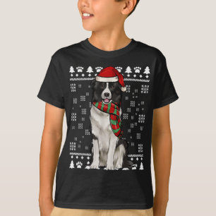 T-shirt Bordure Collie Chien Santa Chapeau Noël laid Noël