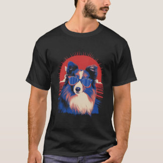 T-shirt Bordure Collie Chien Style Vintage