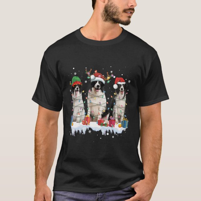T-shirt Bordure Collie éclaire Père Noël Elf Reindeer Amou (Devant)