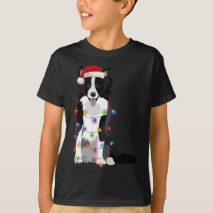 T-shirt Bordure Collie Feux de Noël Xmas Amoureux des chie