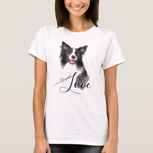 T-shirt Bordure Collie Portrait Amour inconditionnel (Devant)