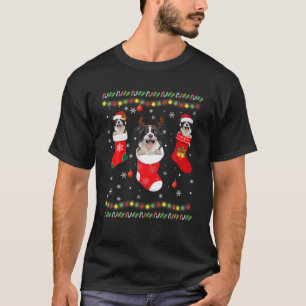 T-shirt Bordure Collie Reindeer Santa Hat Dans Sock Noël
