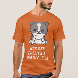 T-shirt Bordure Collies & Bubble Tea Kawaii Anime Amoureux