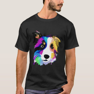 T-shirt Bordure colorée Collie Art Chien Propriétaire Anim