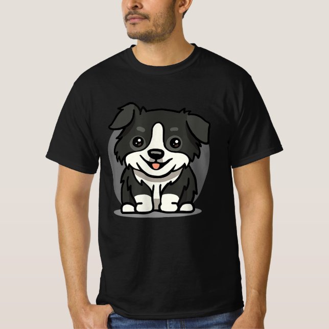 T-shirt Bordure de Cute Kawaii Collie Chibi (Devant)