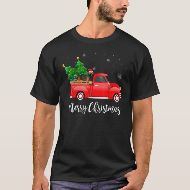 T-shirt Bordure Terrier Camion rouge Arbre de Noël Chien d (Devant)