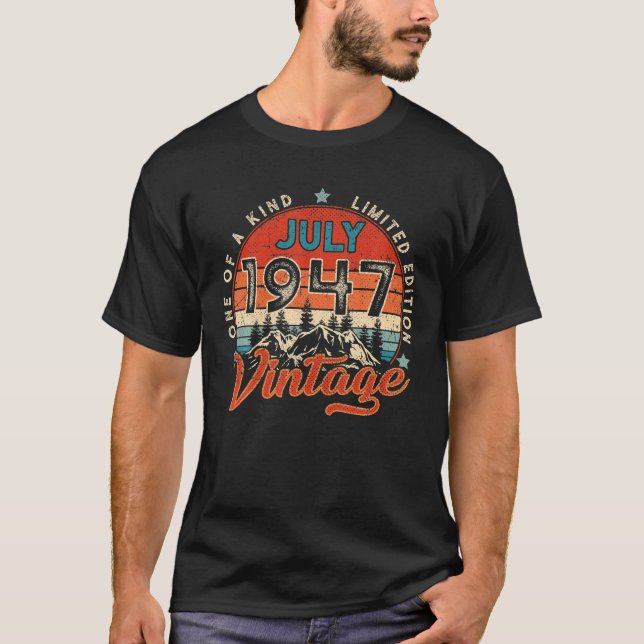 T-shirt Born In July 1947 Limited Edition 75th Birthday (Devant)