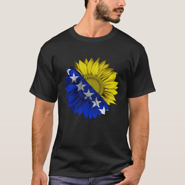 T-shirt Bosnia and Herzegovina Flag Sunflower Bosnian Root (Devant)