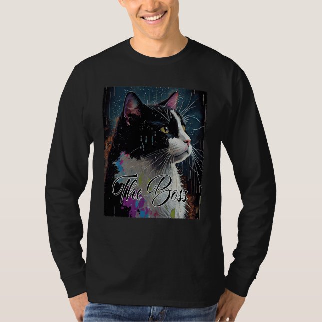 T-shirt Boss Tuxedo Cat  for Mom Dad (Devant)