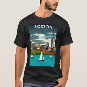 T-shirt Boston at Night City Skyline Travel Poster