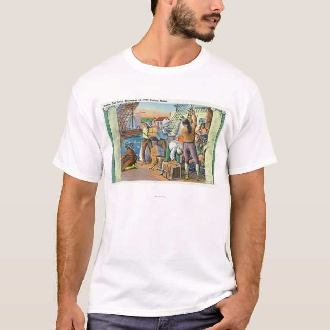 T-shirt Boston, scène de thé de MassachusettsBoston (Devant)