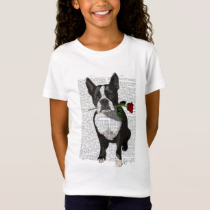 T-Shirt Boston Terrier avec Rose dans la bouche