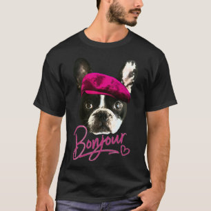 T-shirt Boston Terrier Bonjour Coeur rose Français